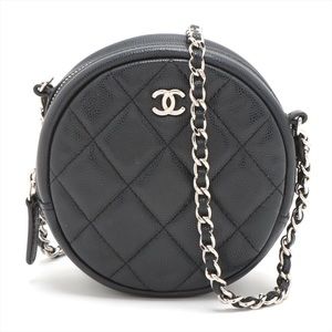 Chanel Quilted Round Caviar Chain Shoulder Bag Silver 2020